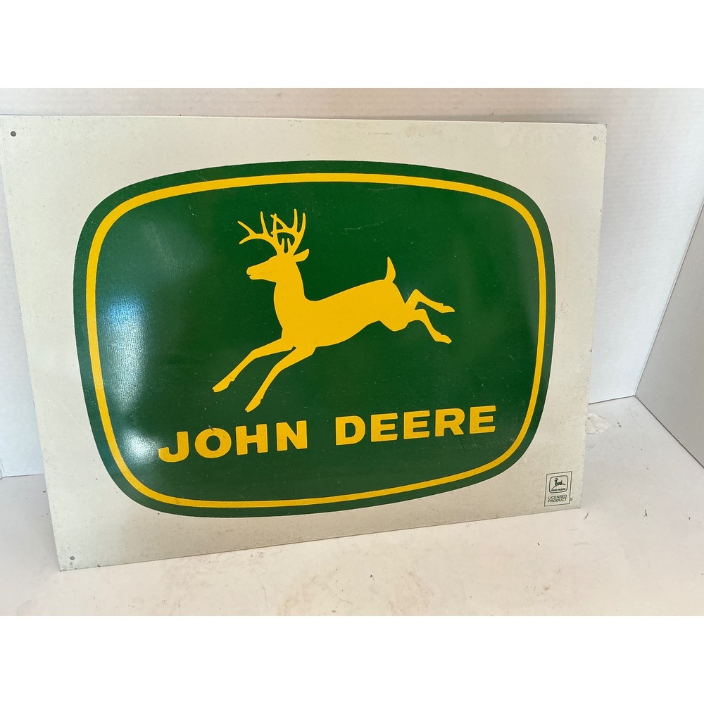 John Deere Metal Sign Leaping Deer Logo Green Yellow Farm Decor 15x12